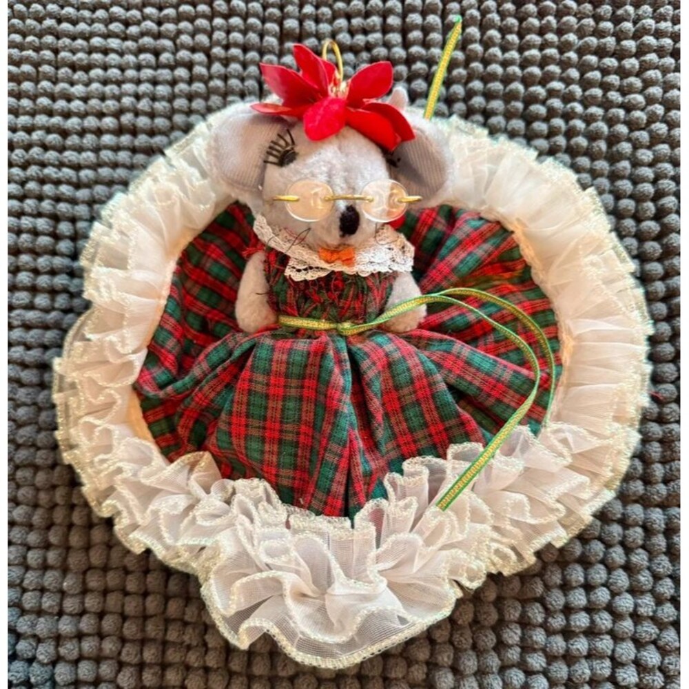 Adorable Christmas Mouse dressed in Plaid